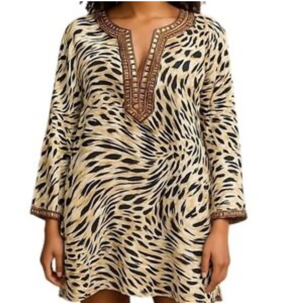Carole Little Animal Print Tunic Top - Black and Cream